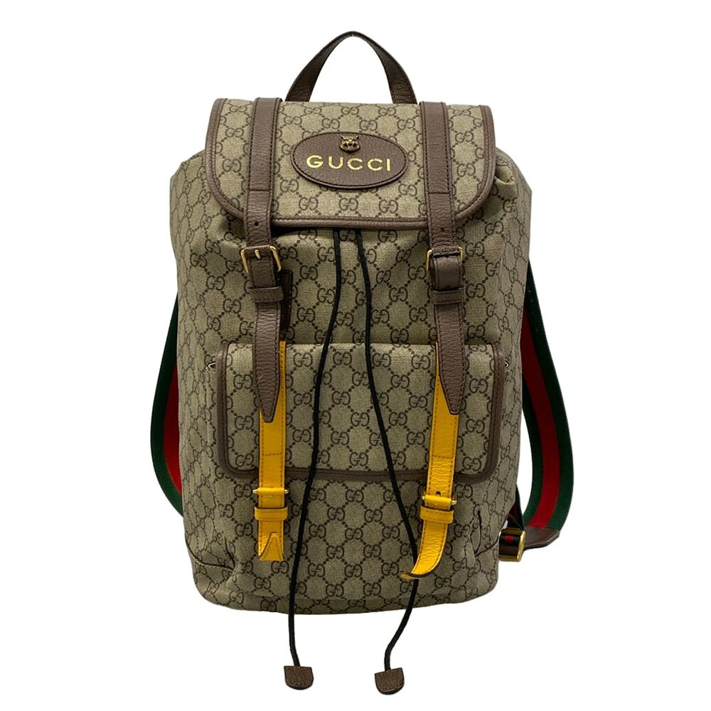 Gucci Soft GG Supreme Backpack 473869 Beige Dark Brown PVC Leather